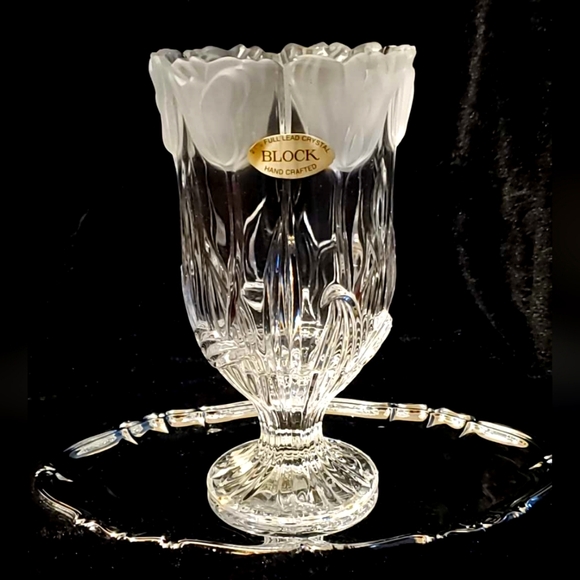Block Other - Vintage Block, Frosted Crystal Hurricane Tulip Vase